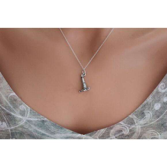 Sterling Silver Oxidized Lighthouse Charm Necklace - Picture 5 of 7